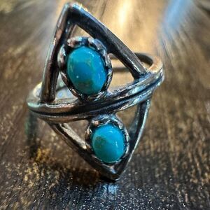 Boho Native American Turquoise Serenity Adjustable Sterling Silver Ring, Gift B